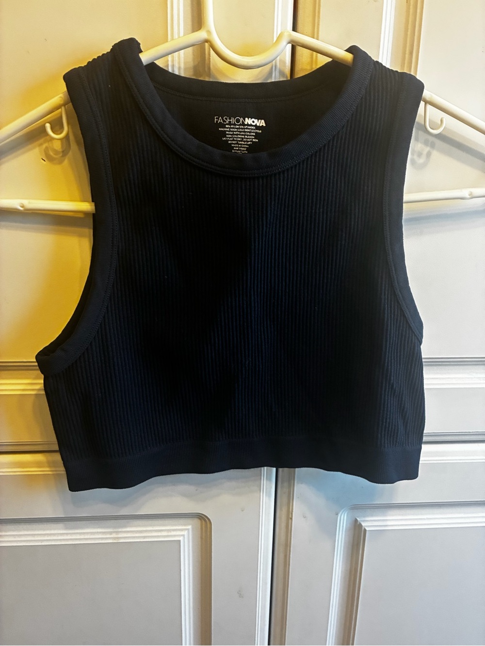 Fashion Nova Black Ribbed Cropped Tank, Size: S/M